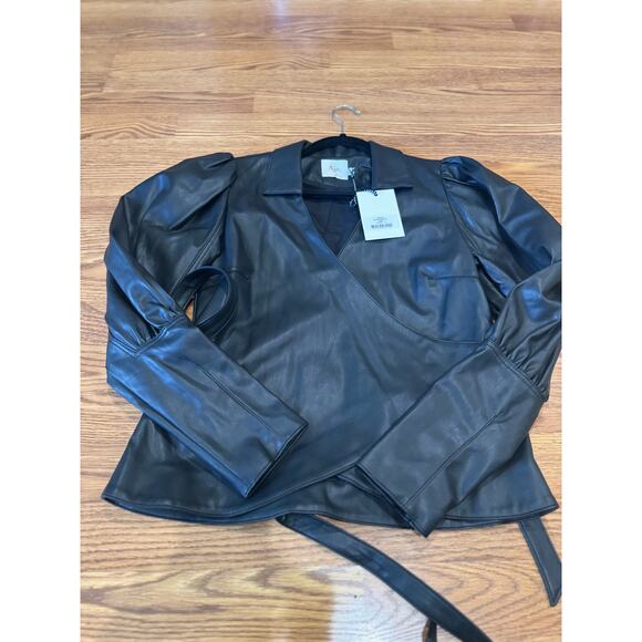 AJE. faux leather Idyllic Wrap Long sleeve Top in Color Black size 12 / Us 8 - Picture 12 of 16